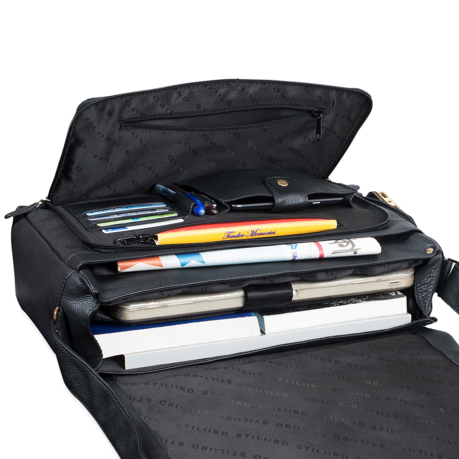 Leder Studenten Tasche schwarz