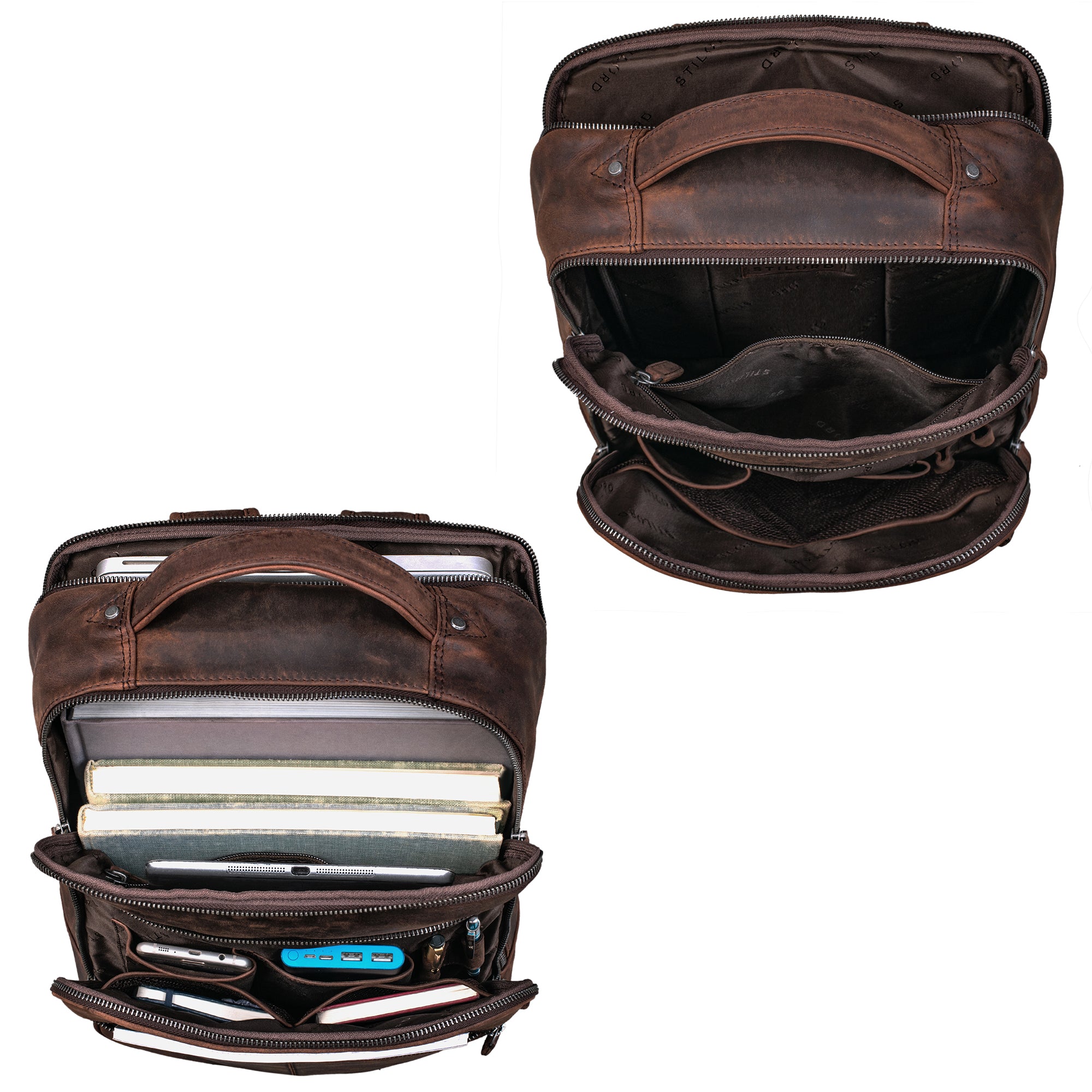 Großer Leder Rucksack Schule braun