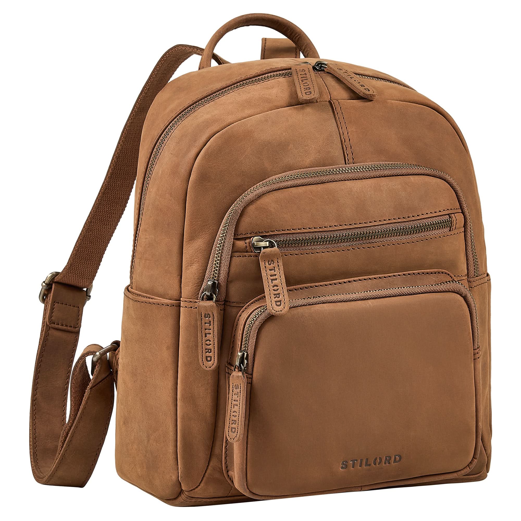 City Rucksack Damen Leder Klein Brauner Lederrucksack für 13 Zoll