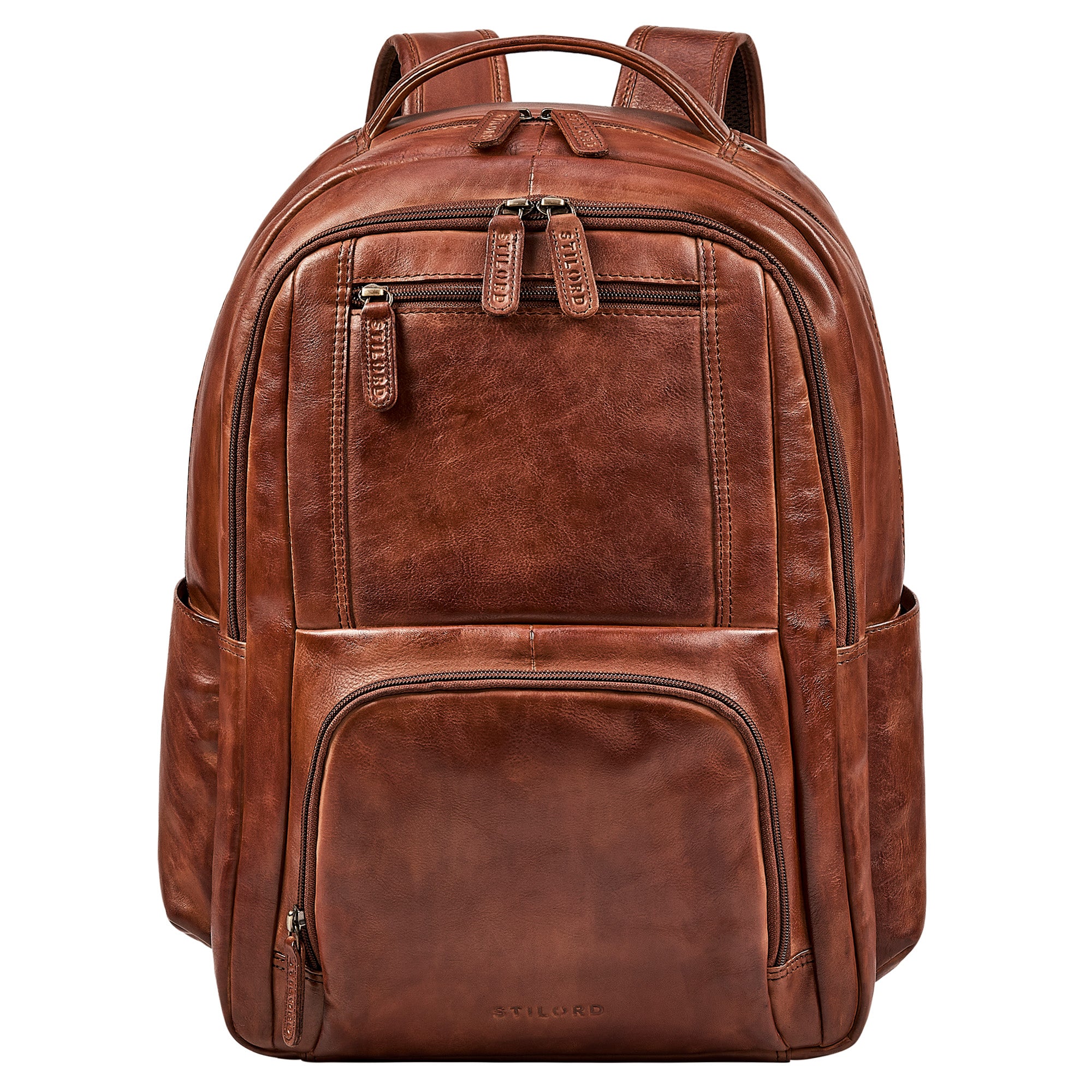 Großer Business Rucksack Herren Leder Cognac mit Laptopfach 16 Zoll
