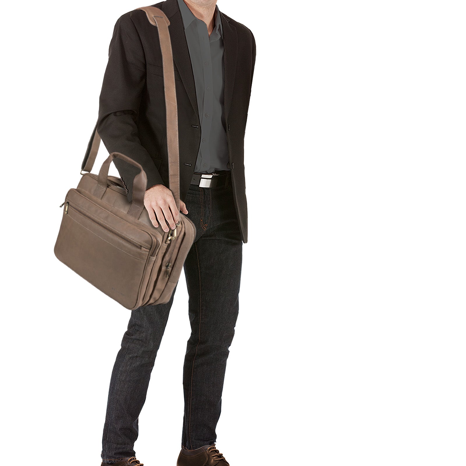 Große Bürotasche Leder grau braun