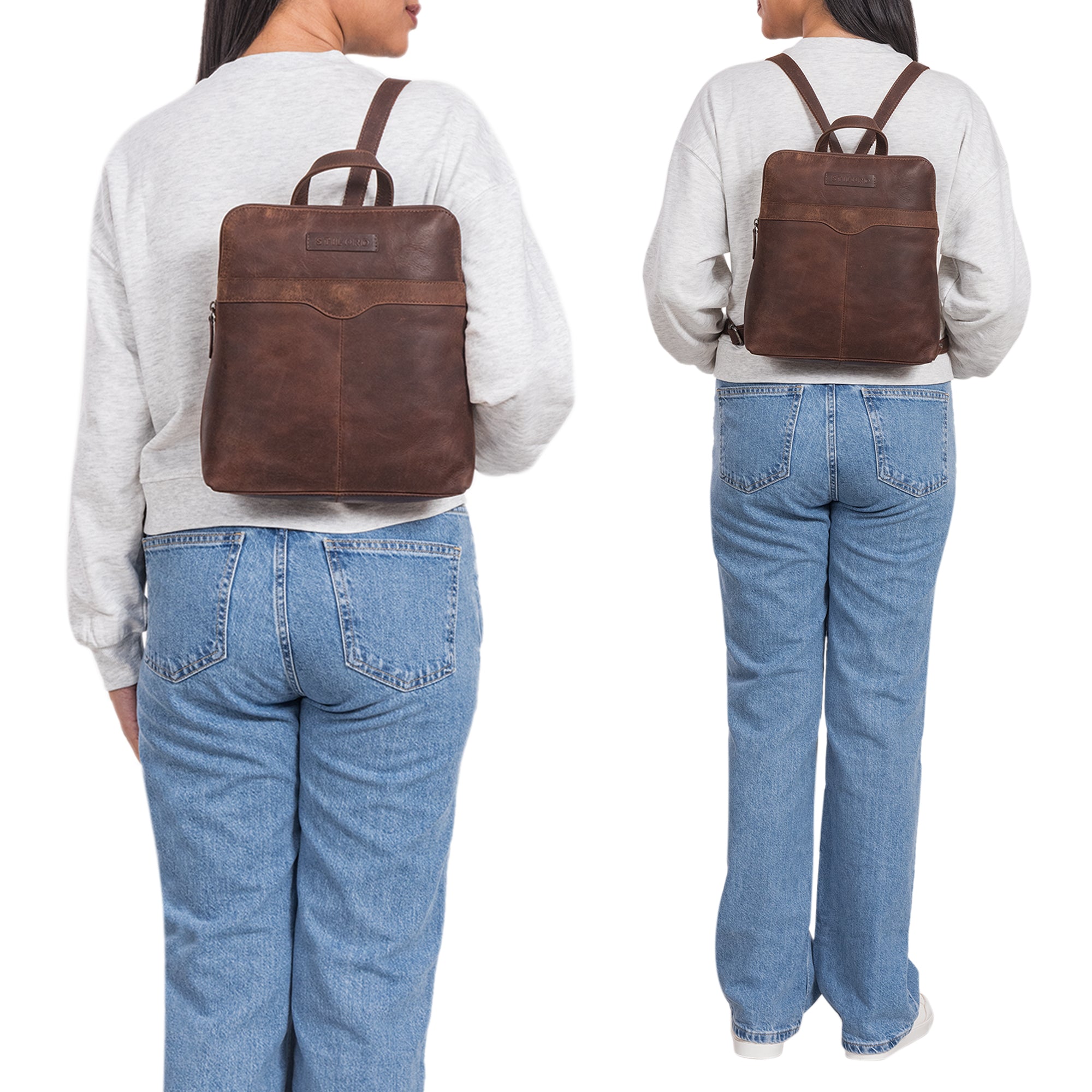 Damen Rucksack Handtasche mittel Echtleder Dunkel Braun