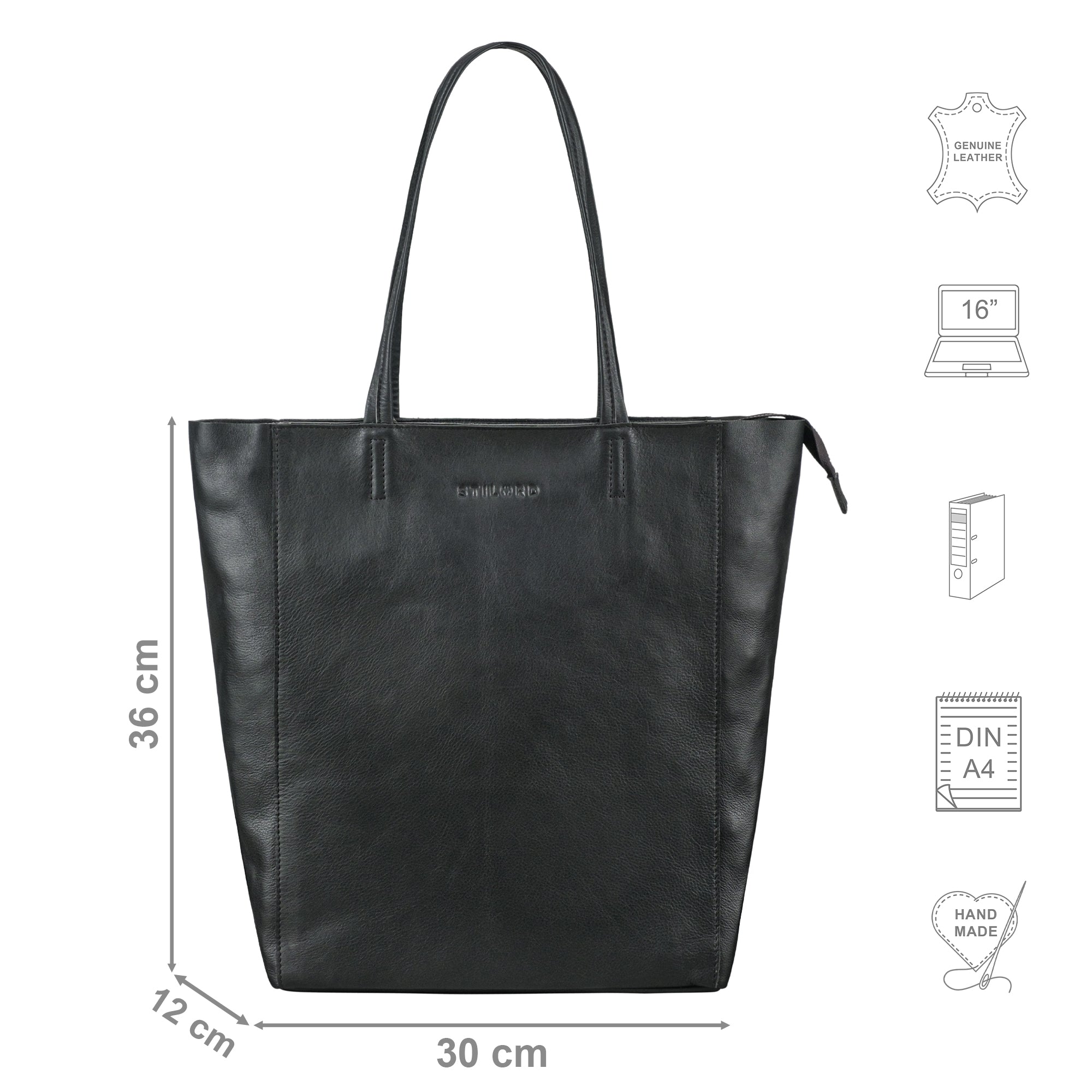 Shopper Tasche Damen Leder schwarz