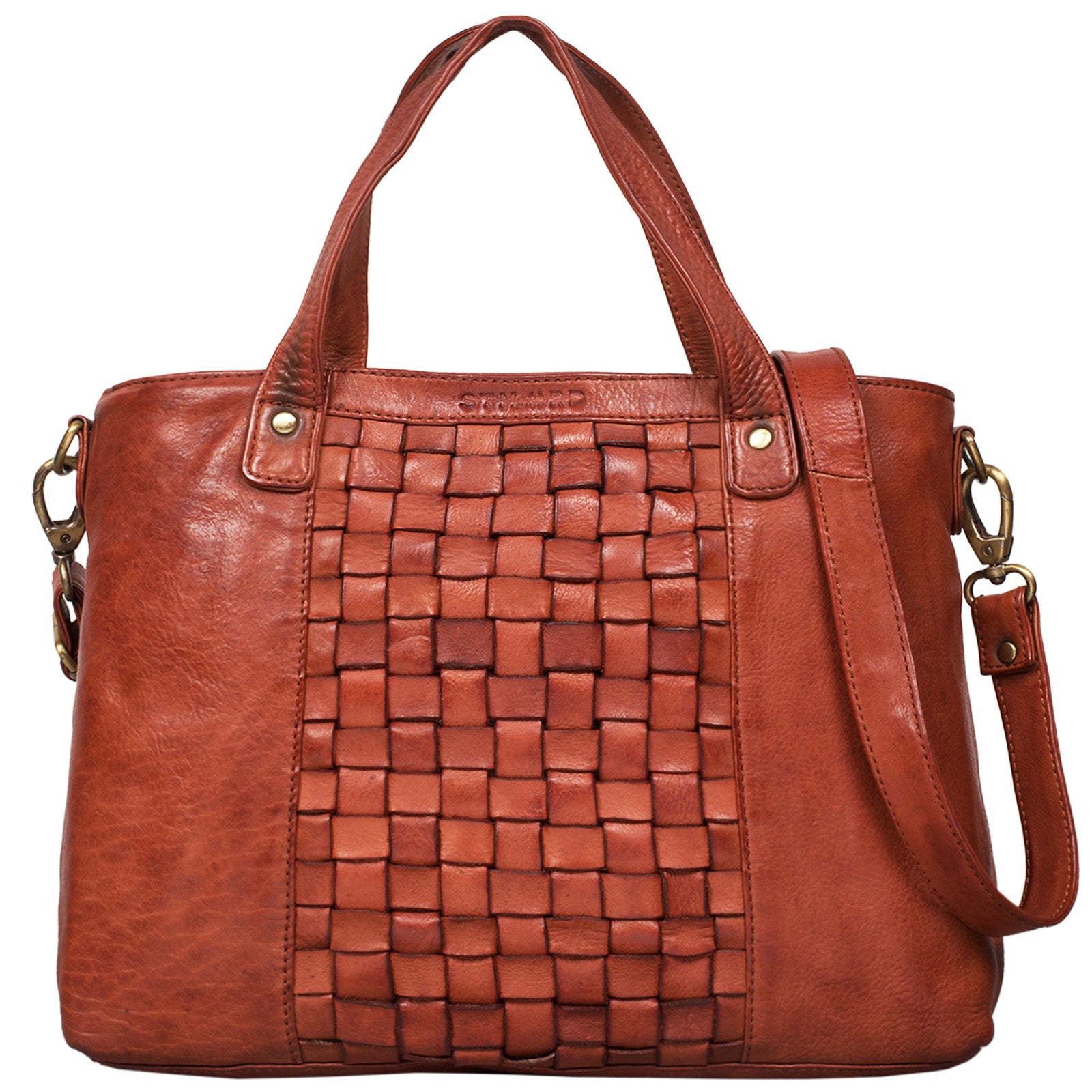 Ledertasche geflochten Cognac
