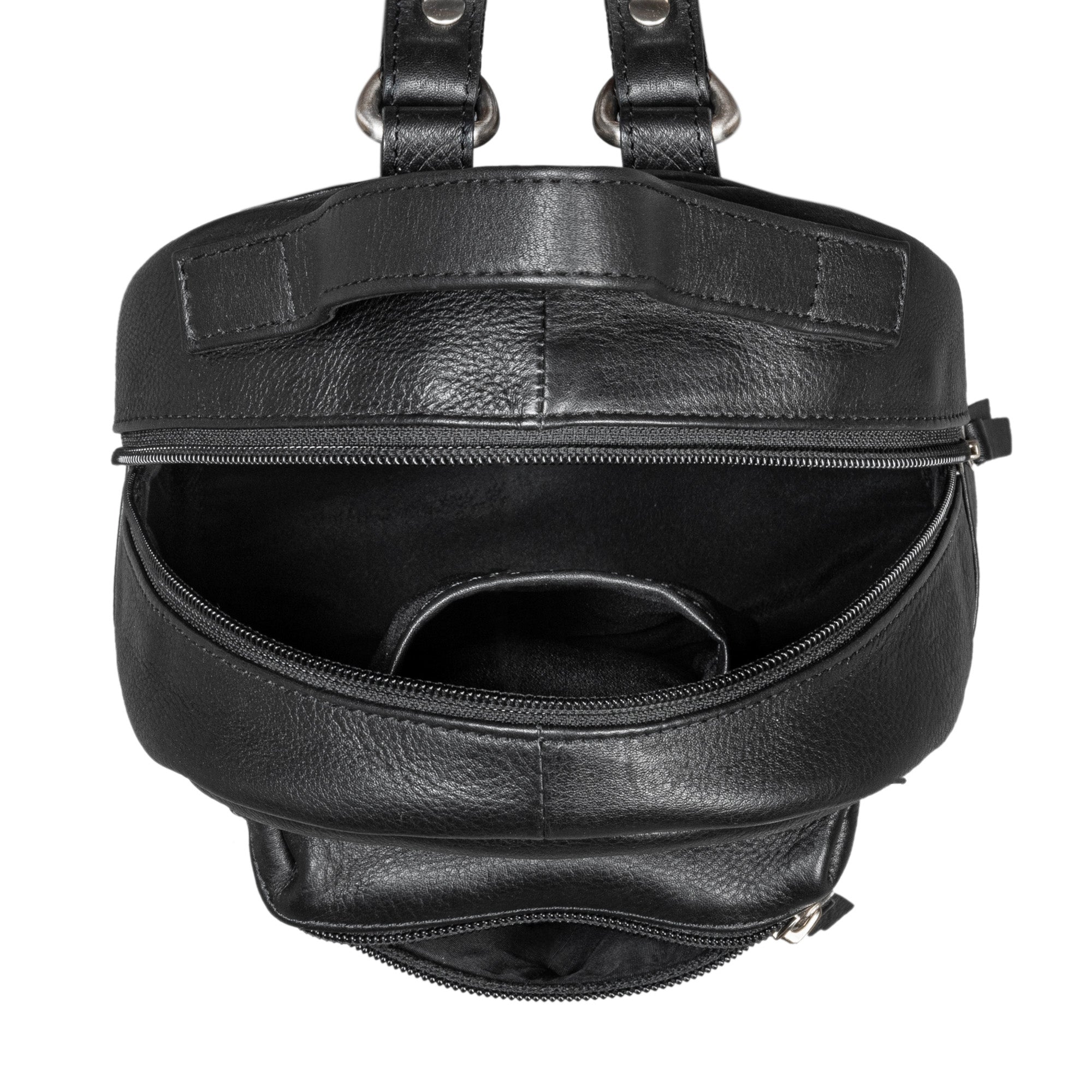 Lederrucksack klein Damen schwarz 
