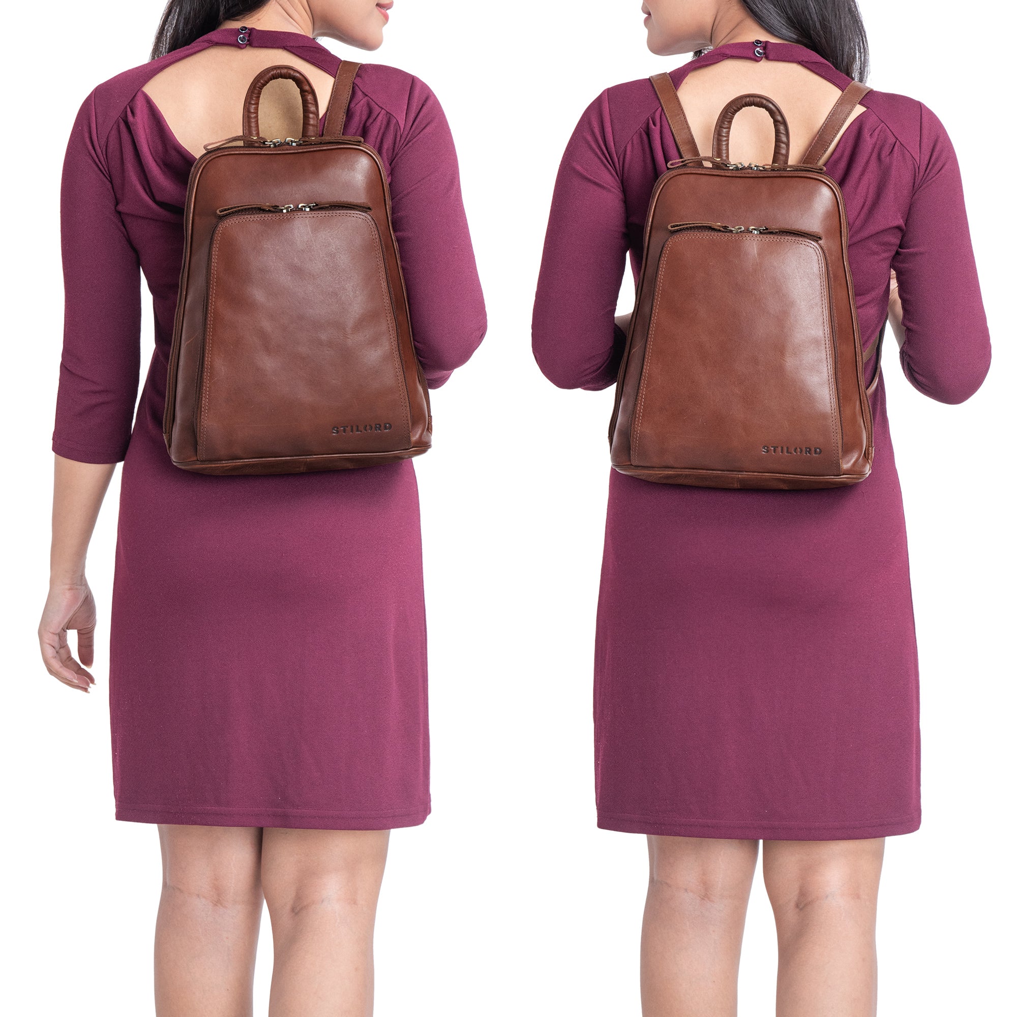 Tagesrucksack Damen Leder braun
