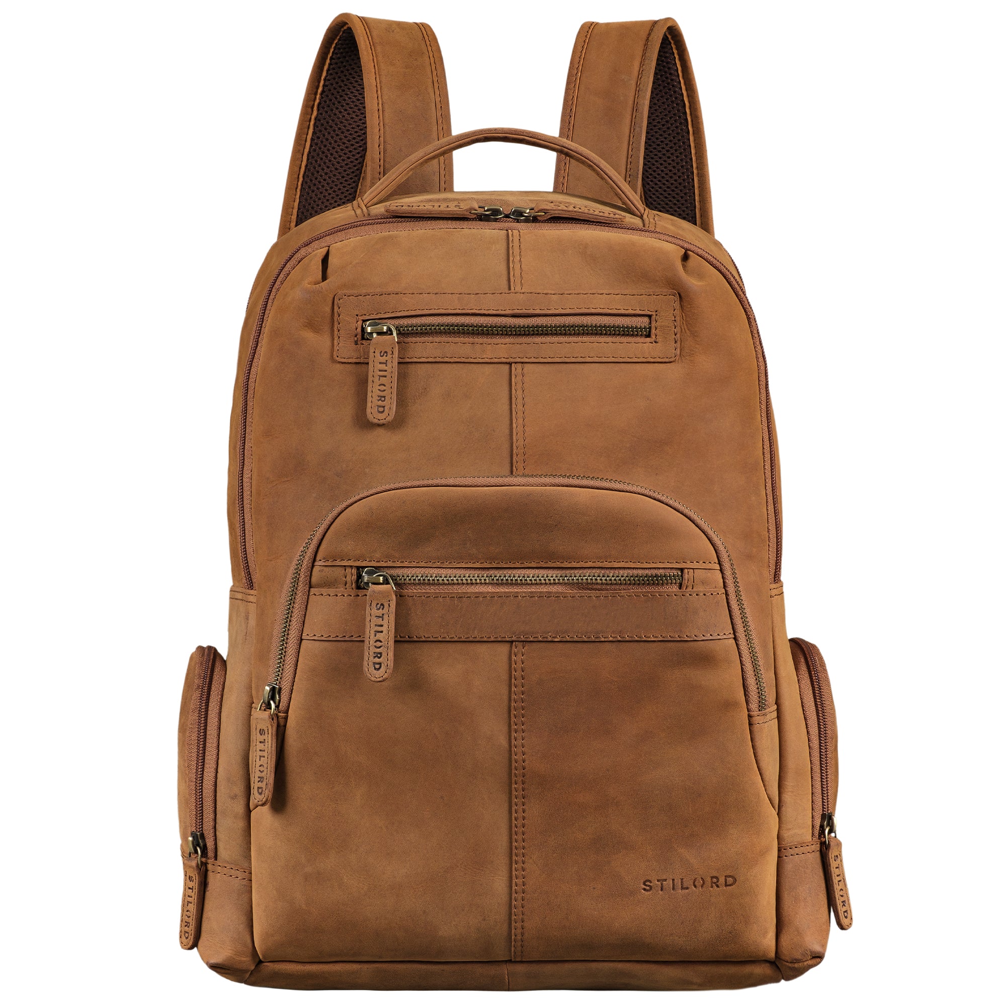 XL Moderner Laptop Rucksack 15.6 Zoll Herren Büffel-Leder Braun groß