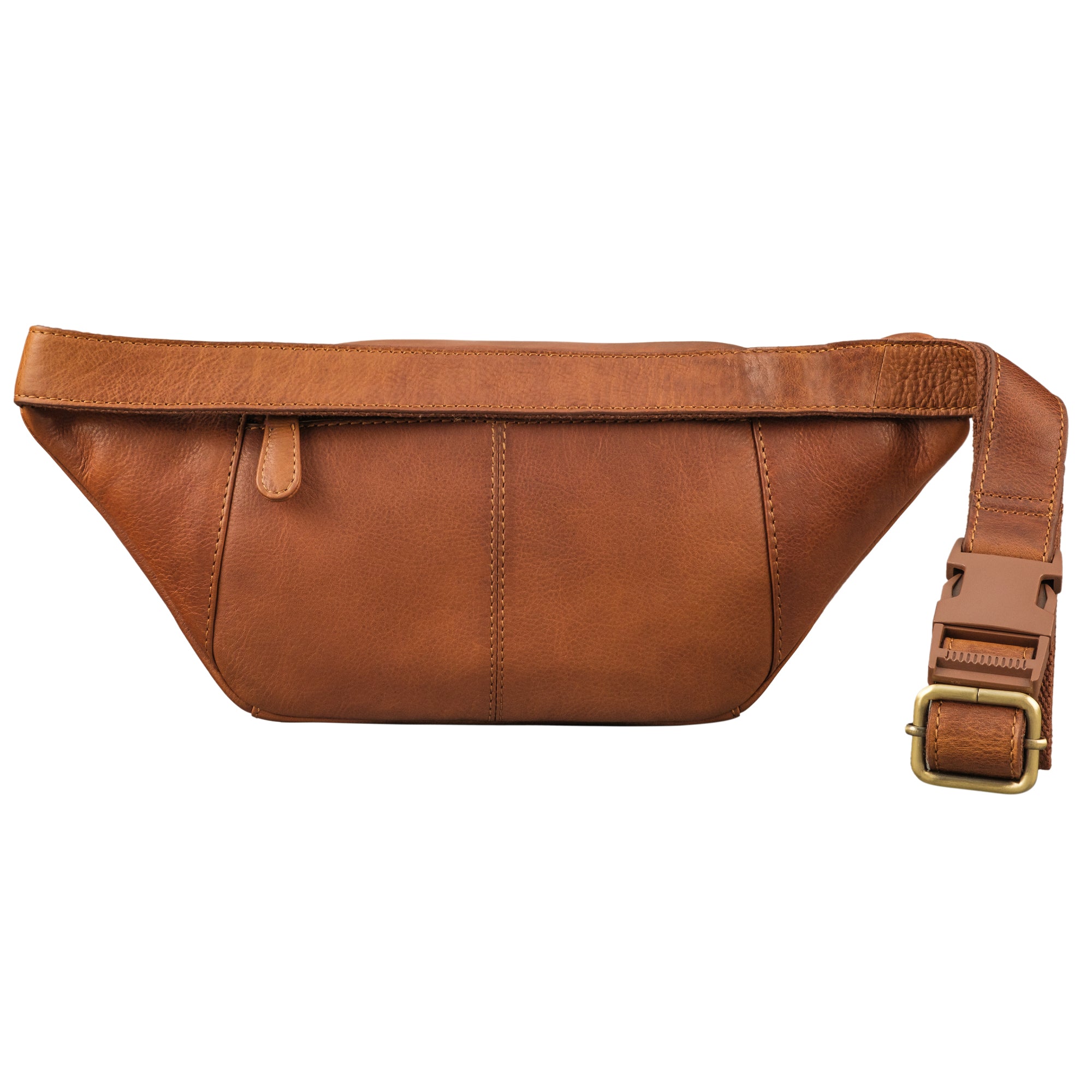 Leder Bauchtasche cognac aus der Rückansicht