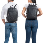 Schwarzer Leder Schulrucksack Herren Groß