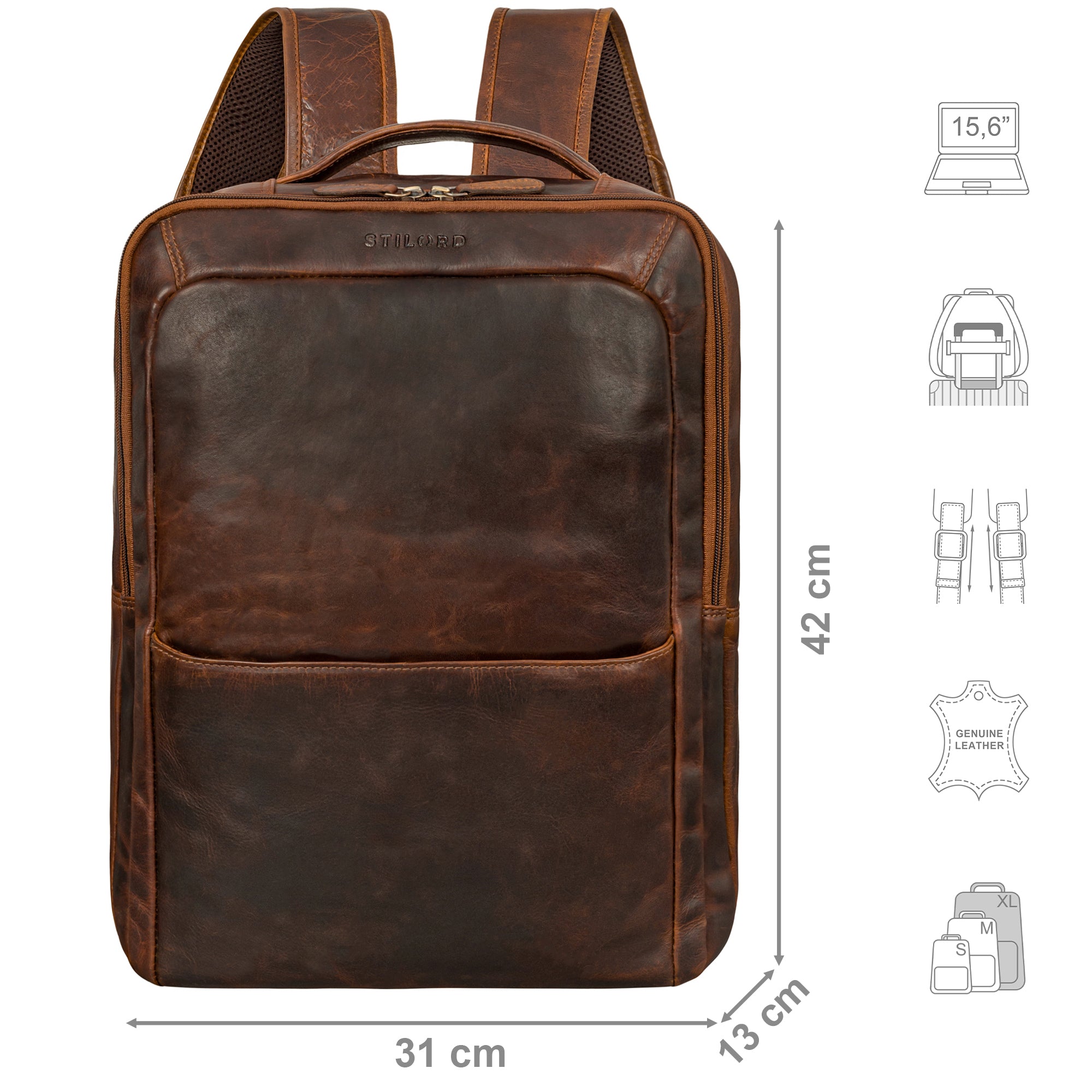 Glattleder Rucksack Herren dunkel-braun