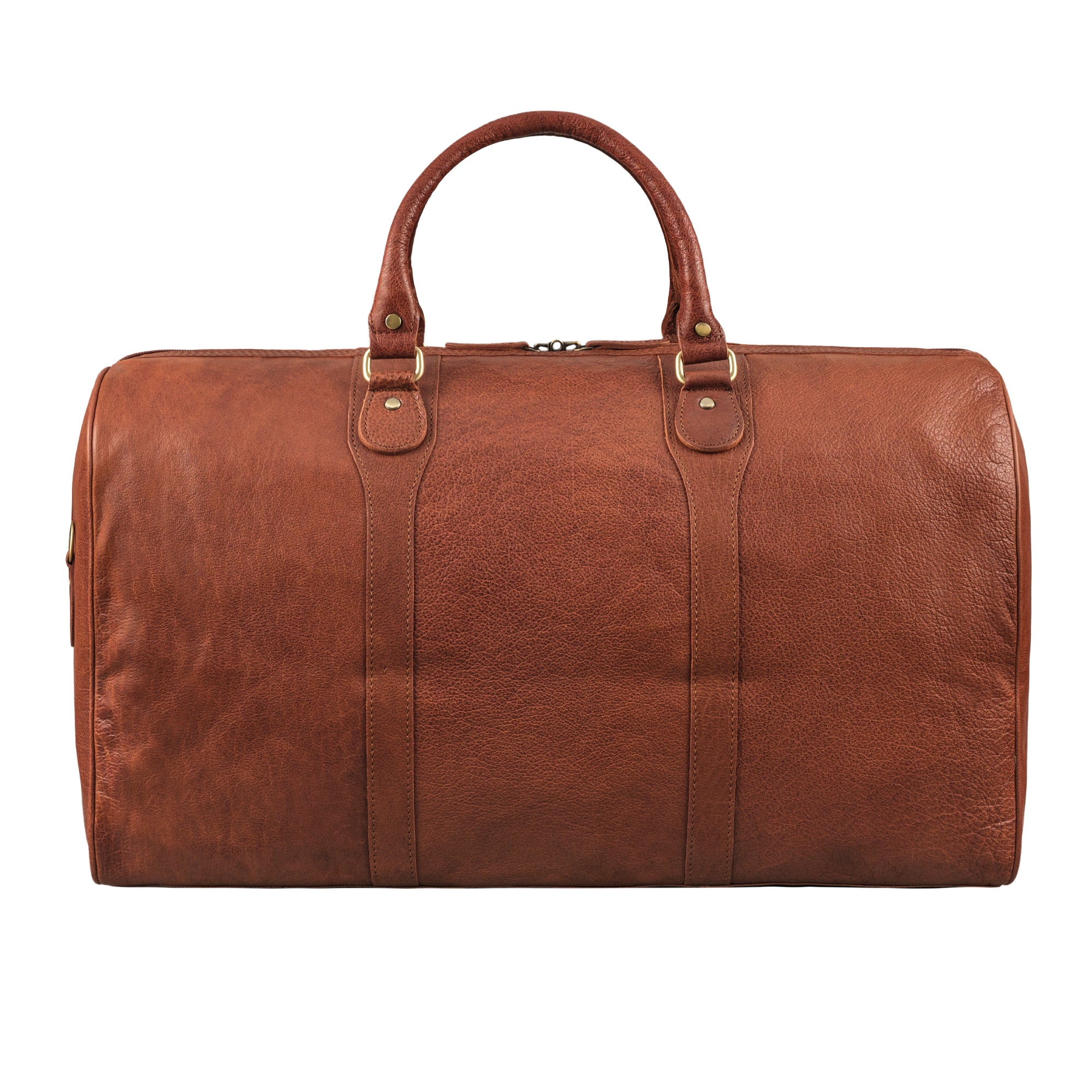 Leder Reisetasche cognac aus der Rückansicht