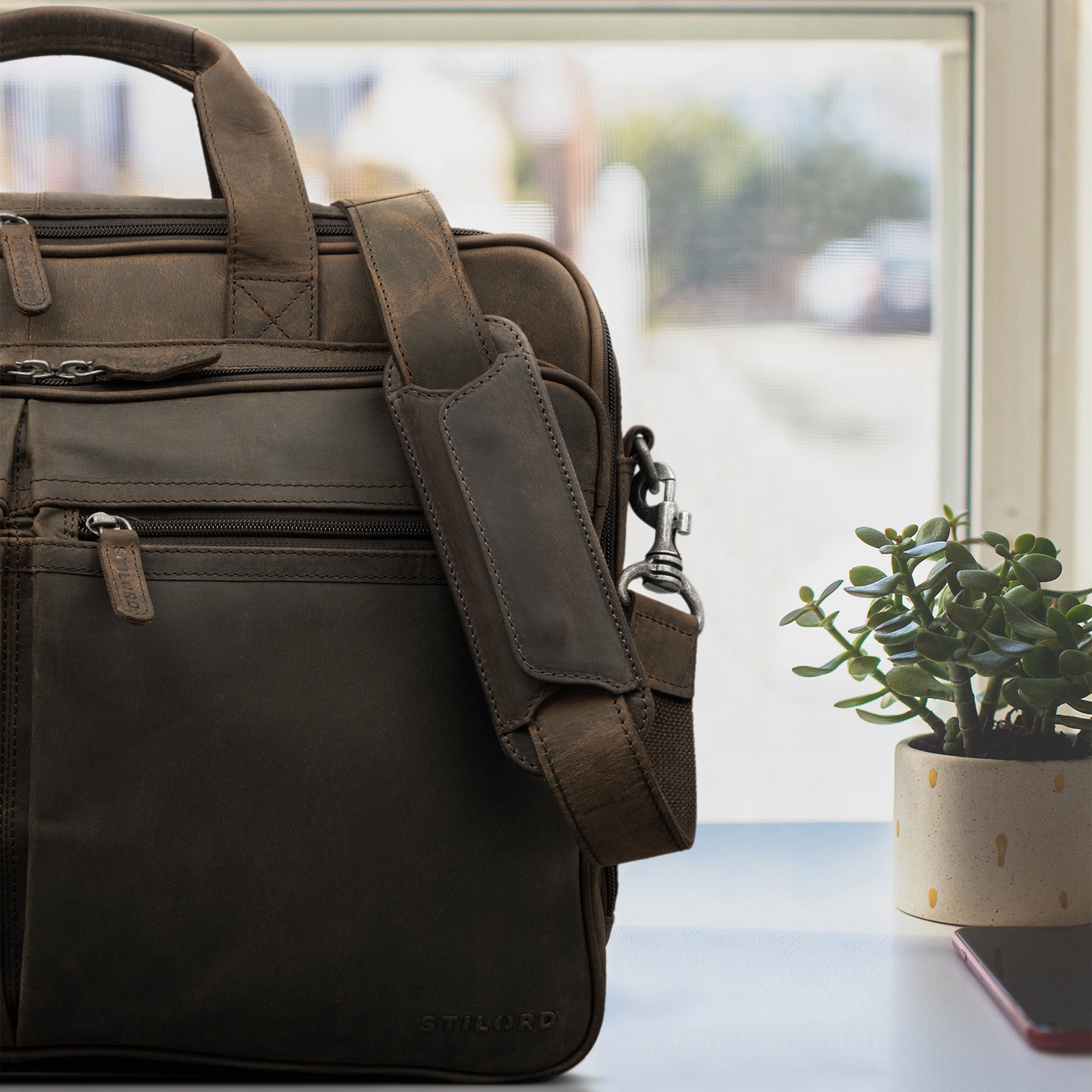 Ledertasche Schulterpolster dunkelbraun