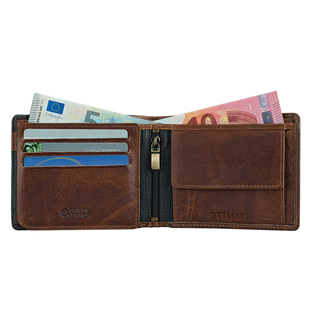 Schwarz braunes Portemonnaie Vintage Leder Herren