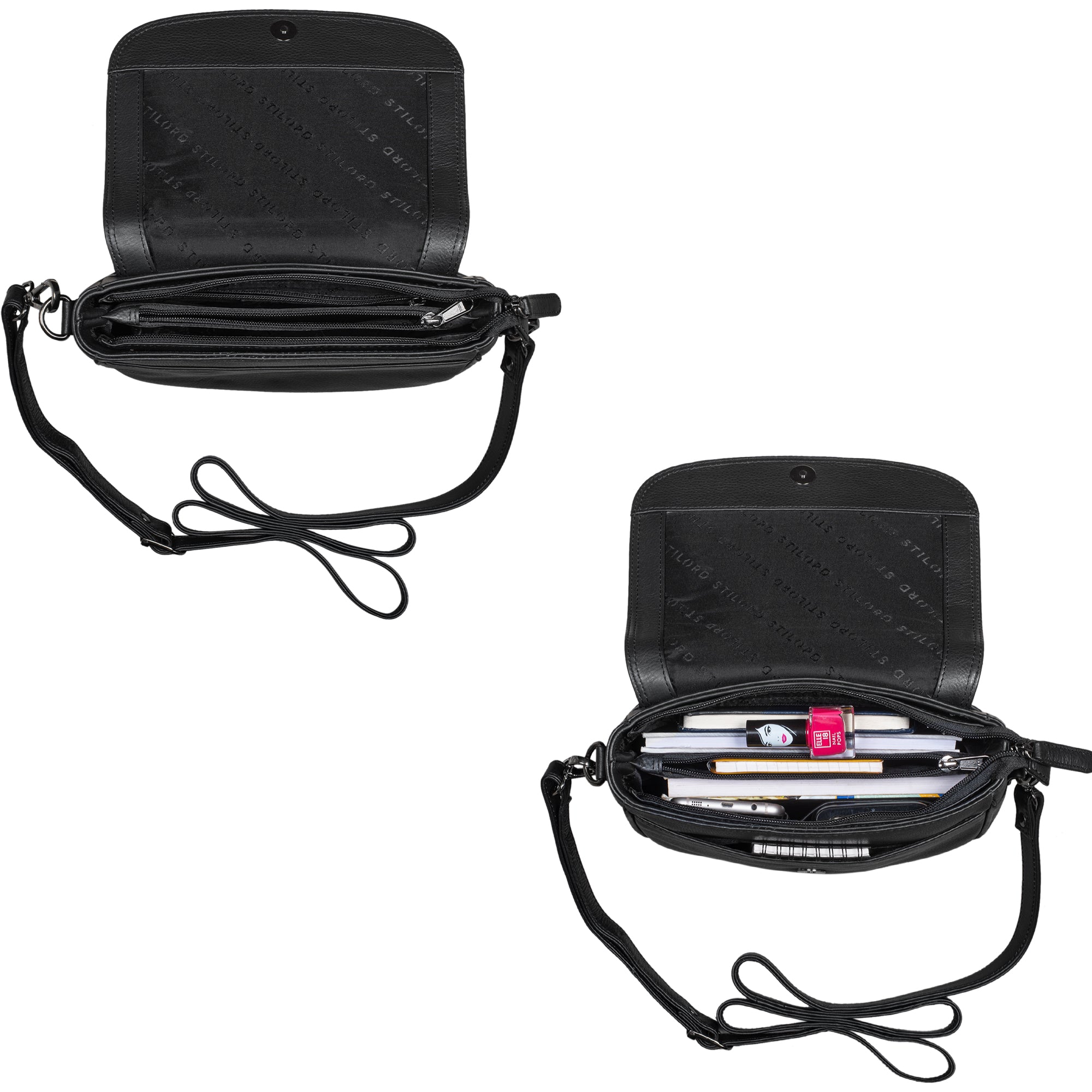 Kleine Schultertasche Damen Leder schwarz