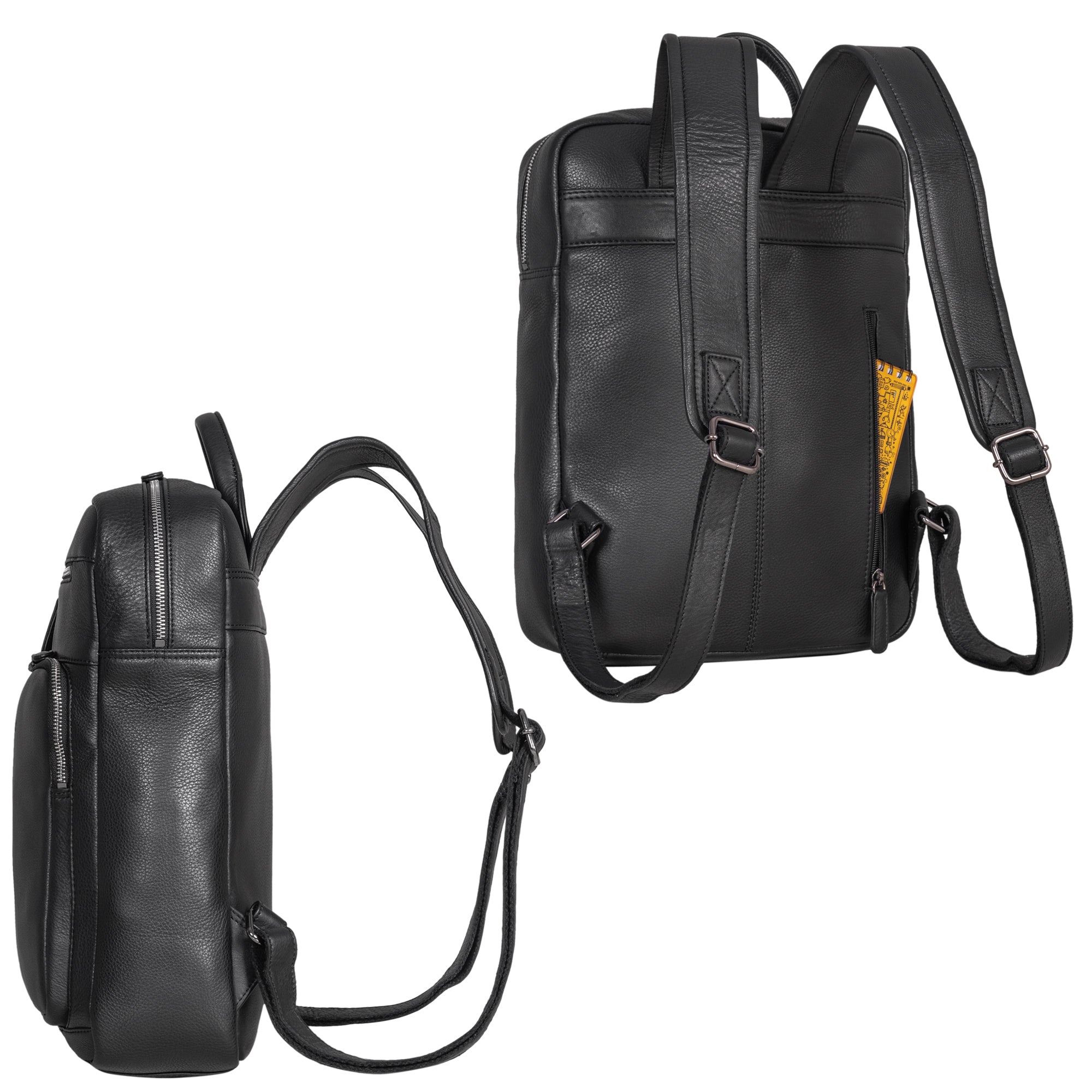 Damen Lederrucksack Schwarz Schule