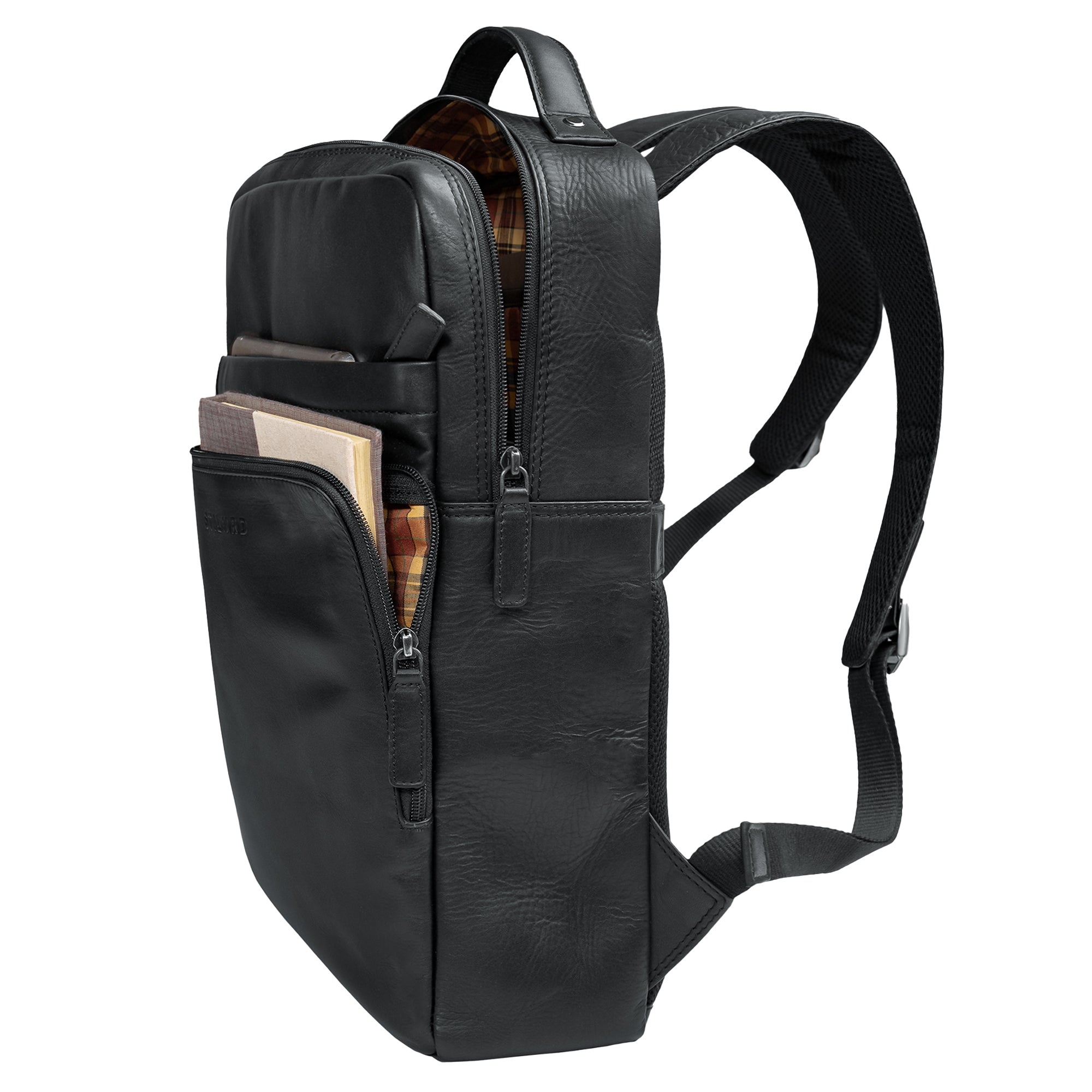 Multifunktionsrucksack Echtleder schwarz