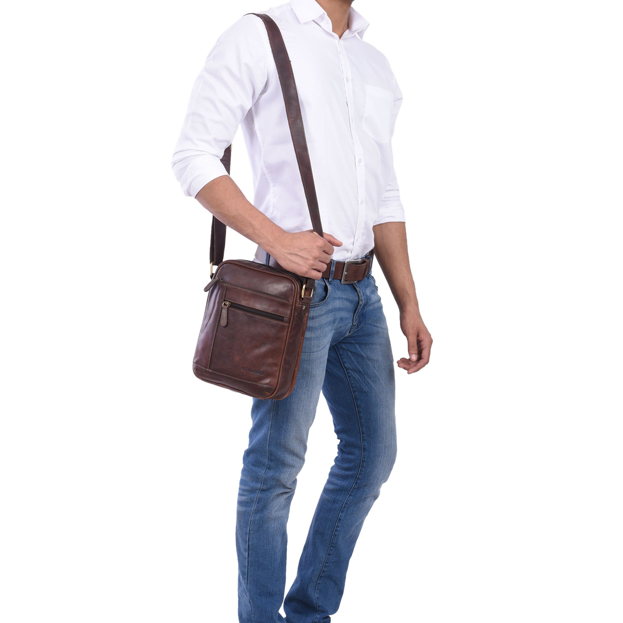 Leder Messenger Bag braun klein