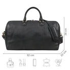 XL Reisetasche Leder schwarz mit Größenangaben und zusätzlichen USP Icons