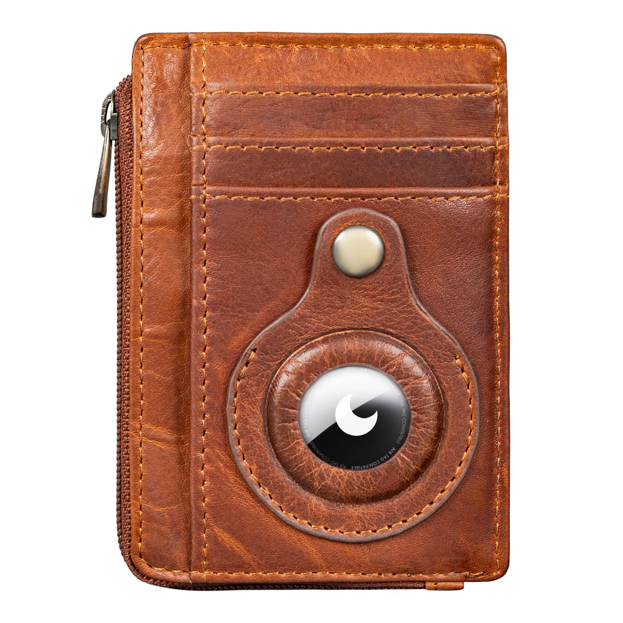 Air Tag Geldbörse mit Kartenhalter und Münzfach in Cognac