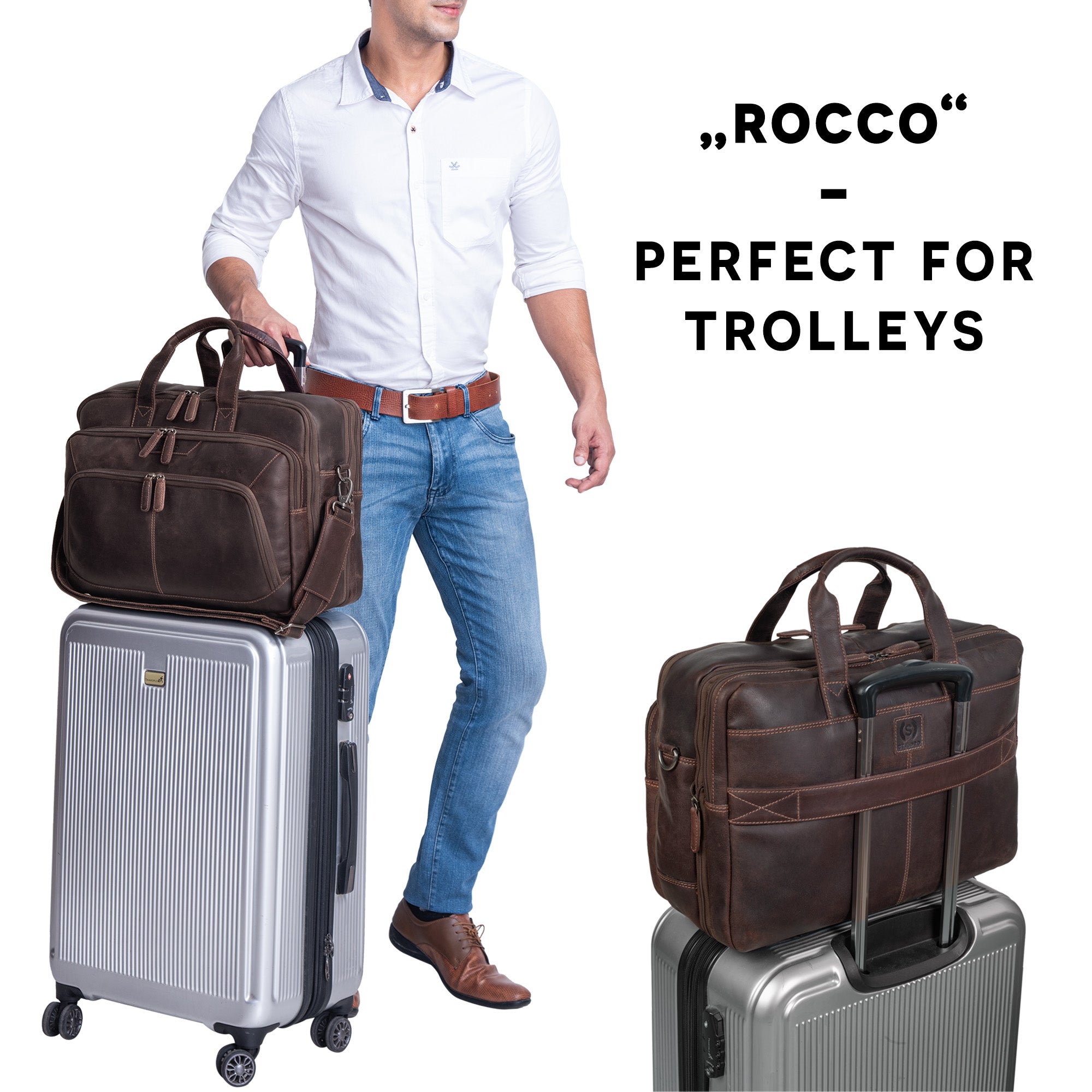 Leder Businesstasche mit Trolleyhalterung