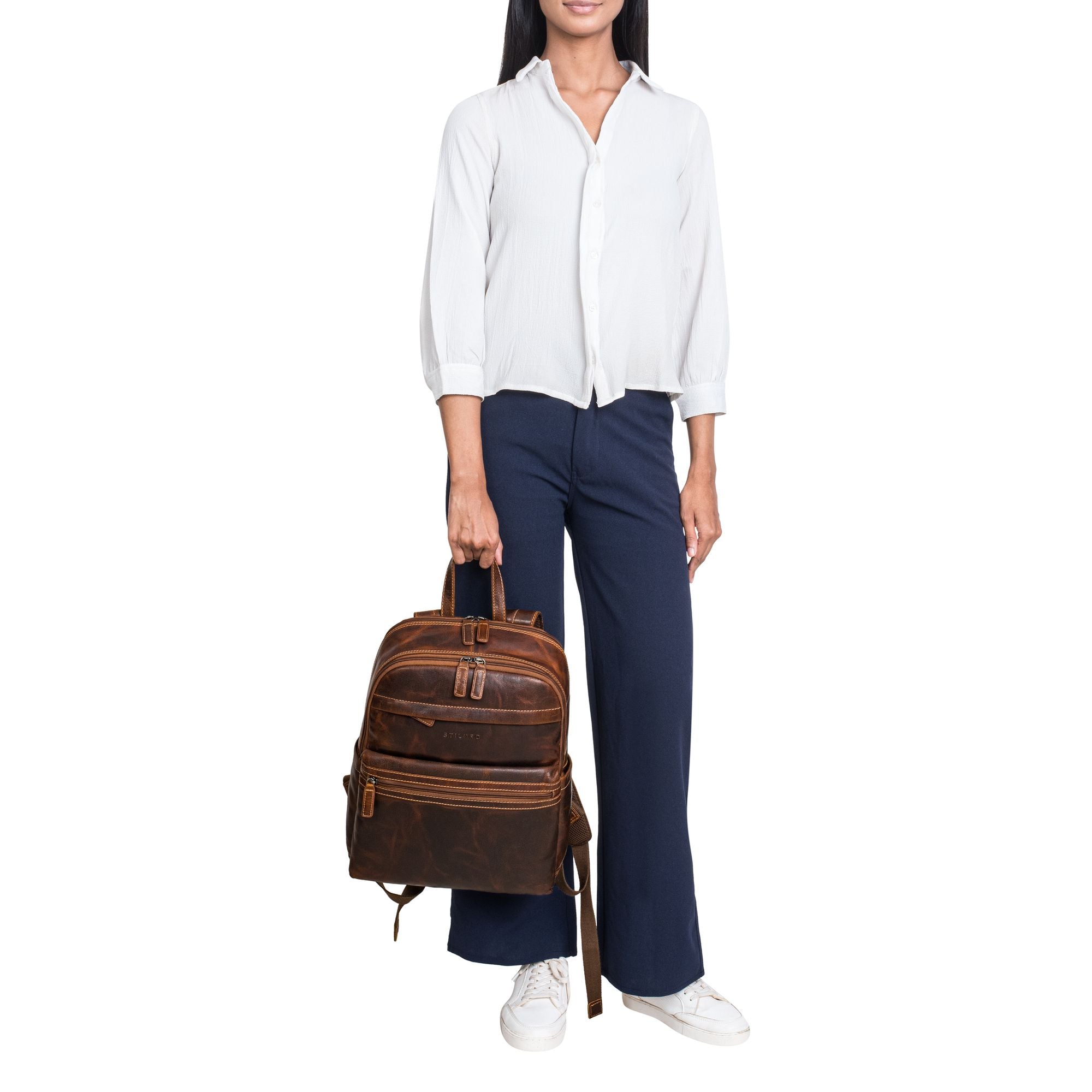 Dunkelbrauner Lederruckack Damen für 15.6 Zoll